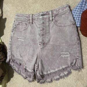 Free People Lavender Distressed Jean Shorts